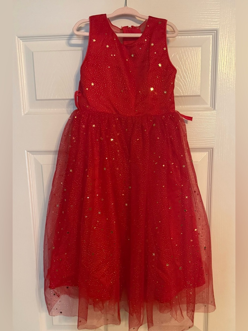Red Star-Embellished Tulle Party Dress for Girls